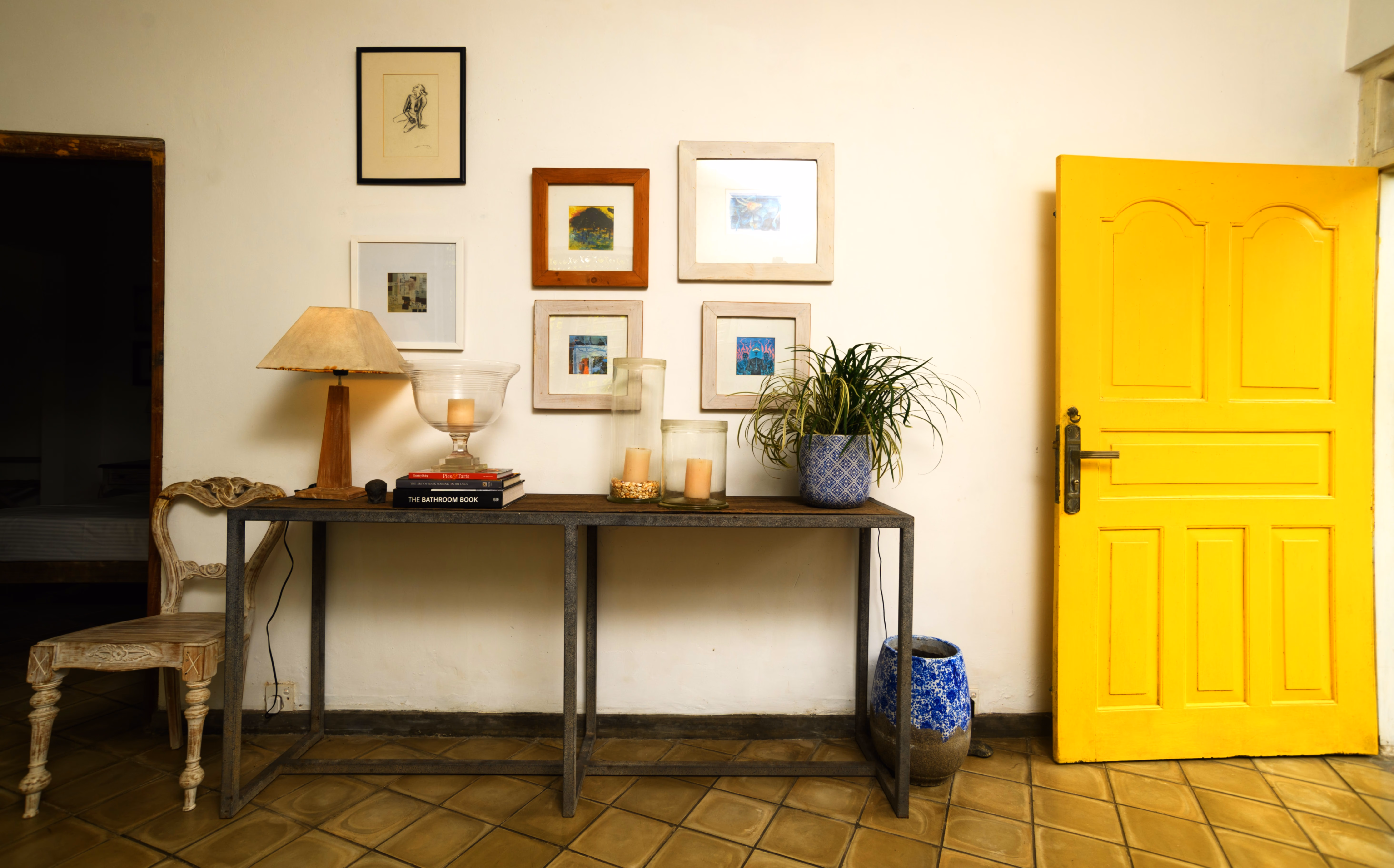 A different view of a stylish bedroom, highlighting the decor.